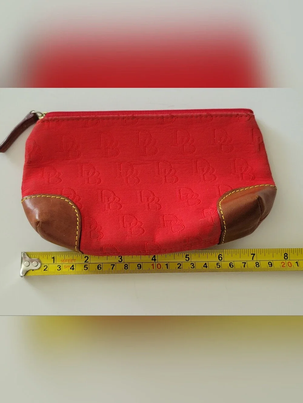 Dooney and Bourke Red DB Logo Cosmetic Bag/ Clutch Wristlet Top Zip